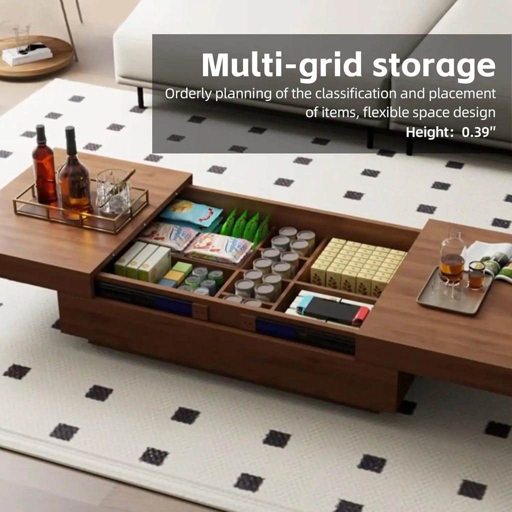 Expandable Coffee Table with Storage Adjustable 47.2"-81.9" Mid-Century Center Table Living Room Walnut Wood Customized