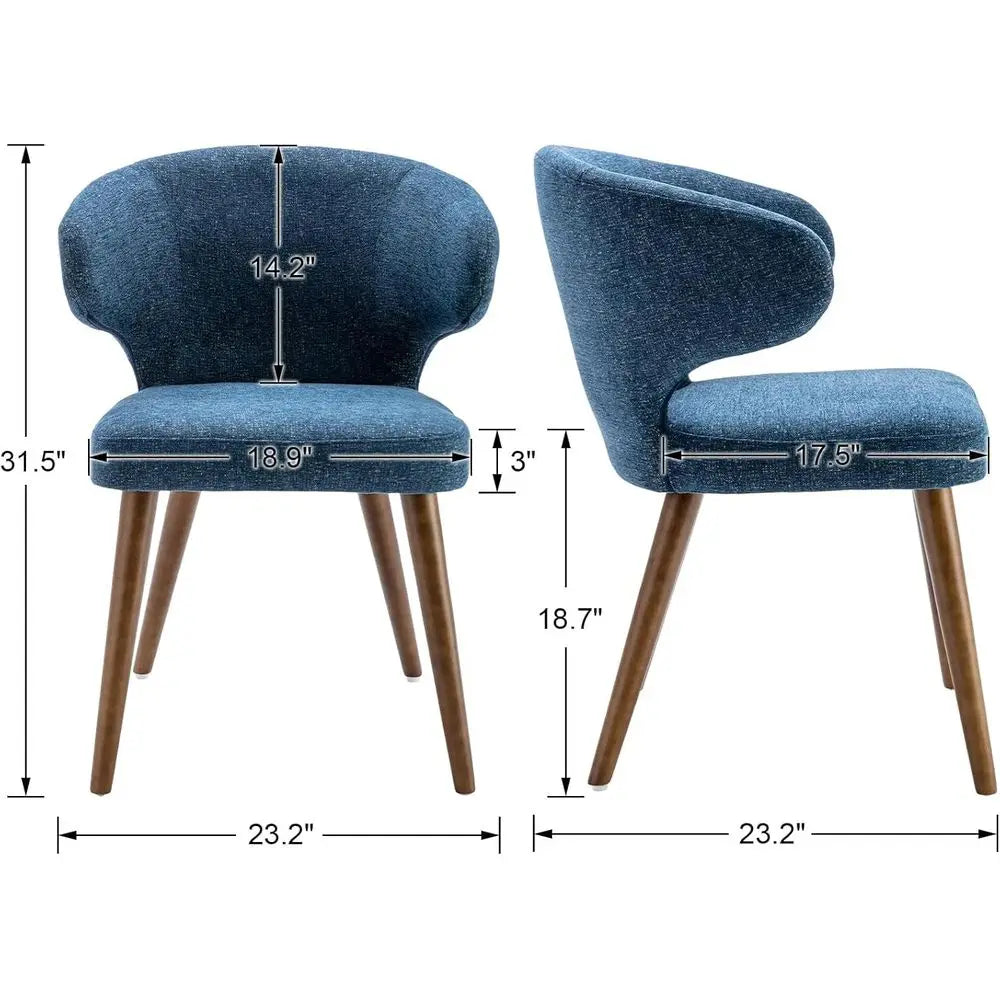 Upholstered Wingback Dining Chairs Set of 2, Navy Blue Linen Accent Chairs with Solid Wood Legs