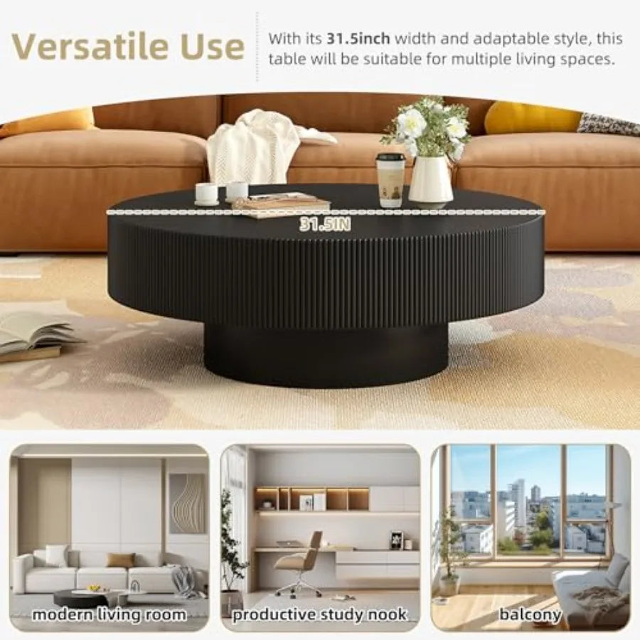 Modern 31.5W Round Coffee Table with Sturdy Base, Wood Sofa Center Tables for Living Room, Reception Room, Easy Assemble