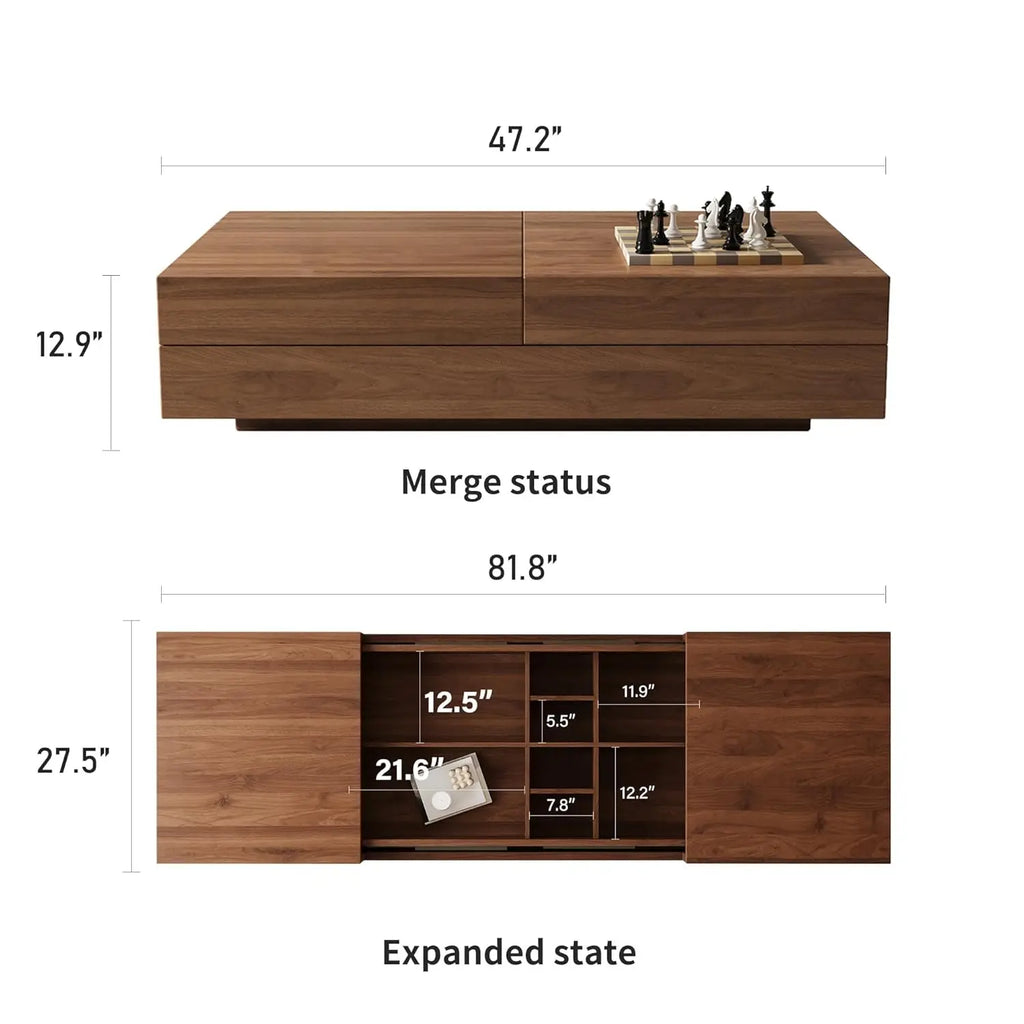Mid-Century Expandable Lift-Top Coffee Table Hidden Storage Walnut Wood Living Room 47-82", Customized