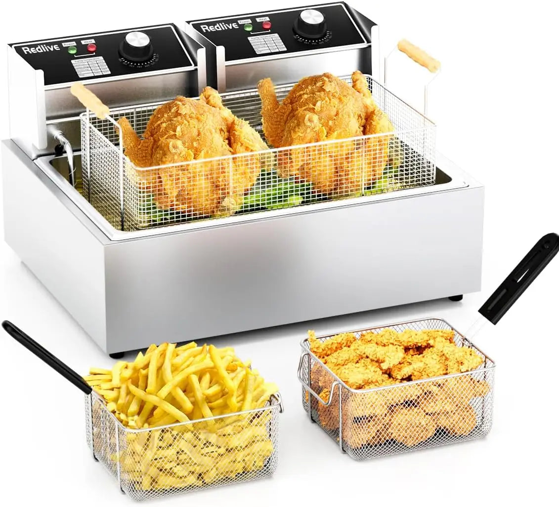 Electric Deep Fryer 22.6L/24QT Stainless Steel Large Capacity Commercial Fryer with Basket, 3400W 110V Countertop Deep Fryer