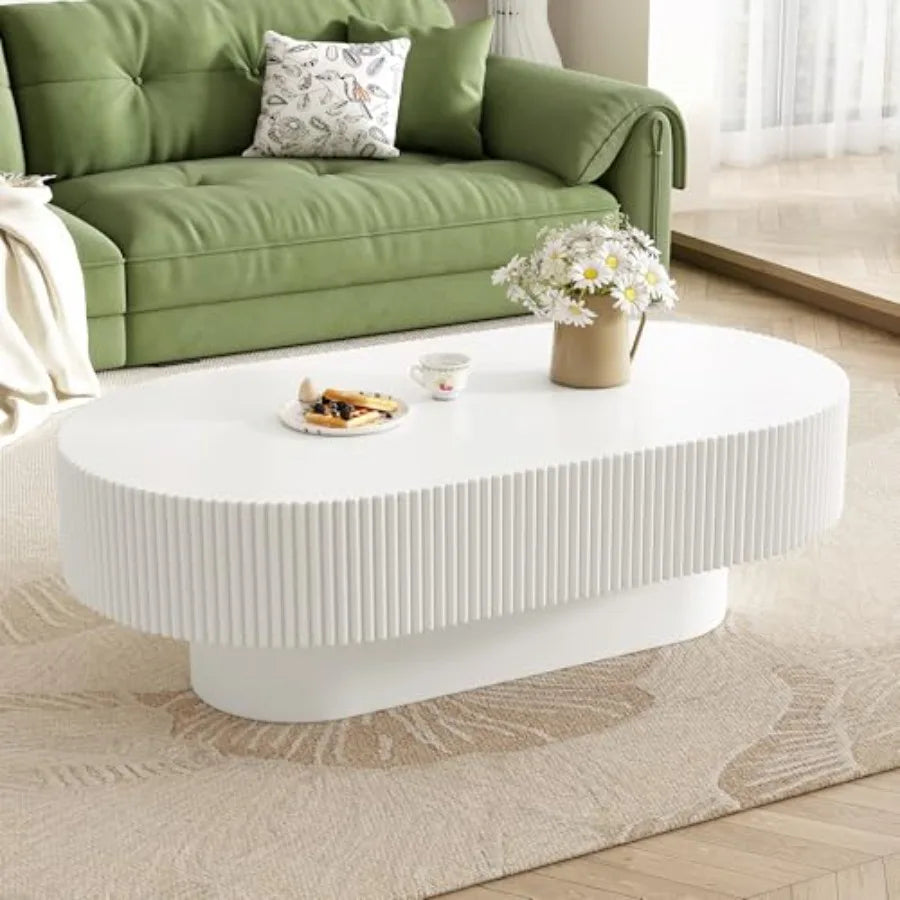 Modern 31.5W Round Coffee Table with Sturdy Base, Wood Sofa Center Tables for Living Room, Reception Room, Easy Assemble