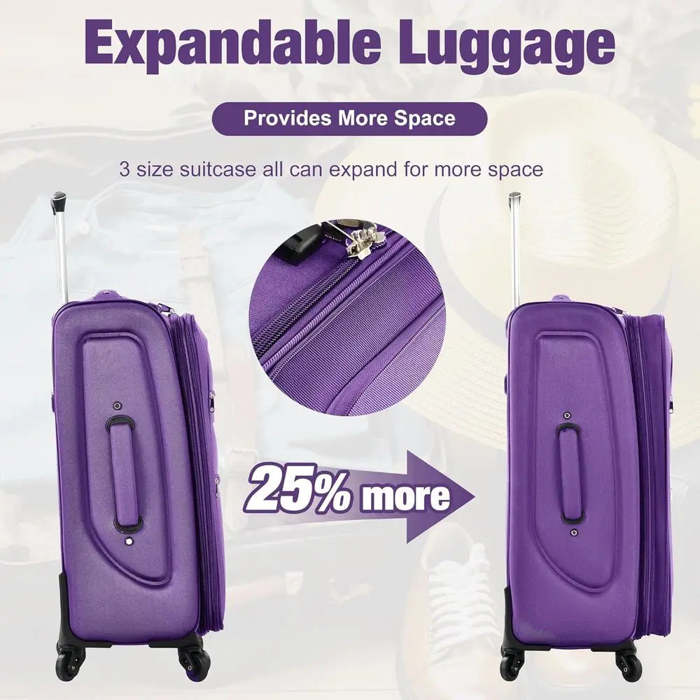 3 Piece Spinner Suitcase Set - Lightweight Expandable Travel Luggage 22 26 30