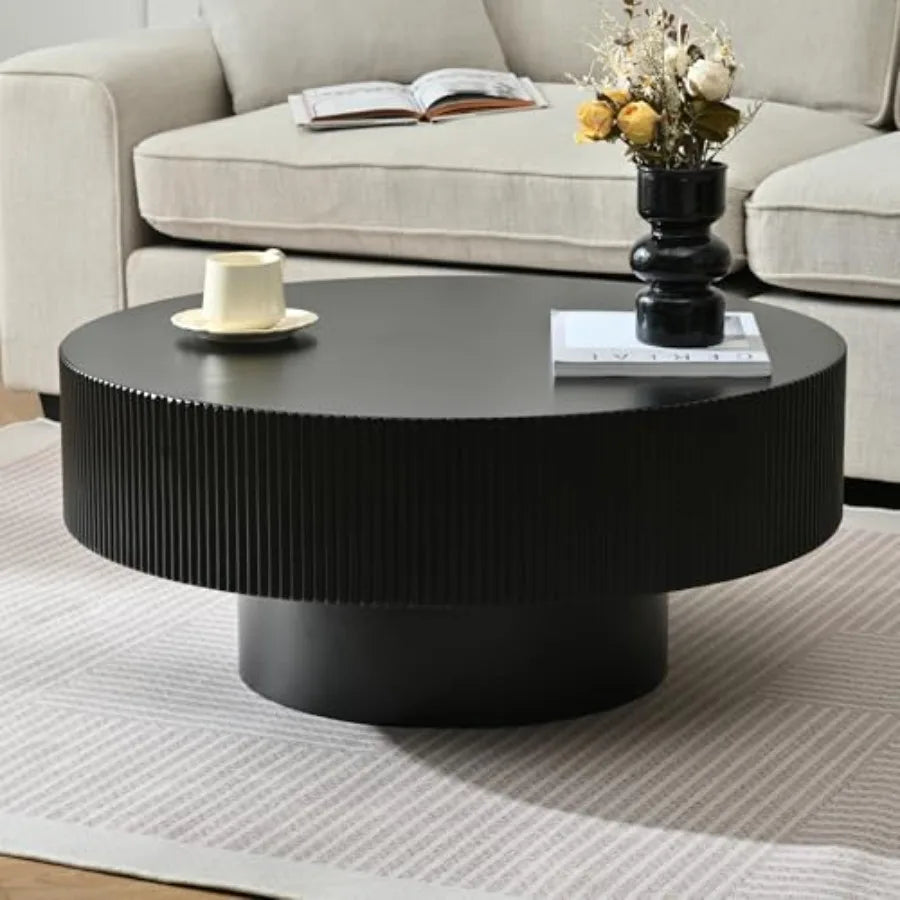 Modern 31.5W Round Coffee Table with Sturdy Base, Wood Sofa Center Tables for Living Room, Reception Room, Easy Assemble