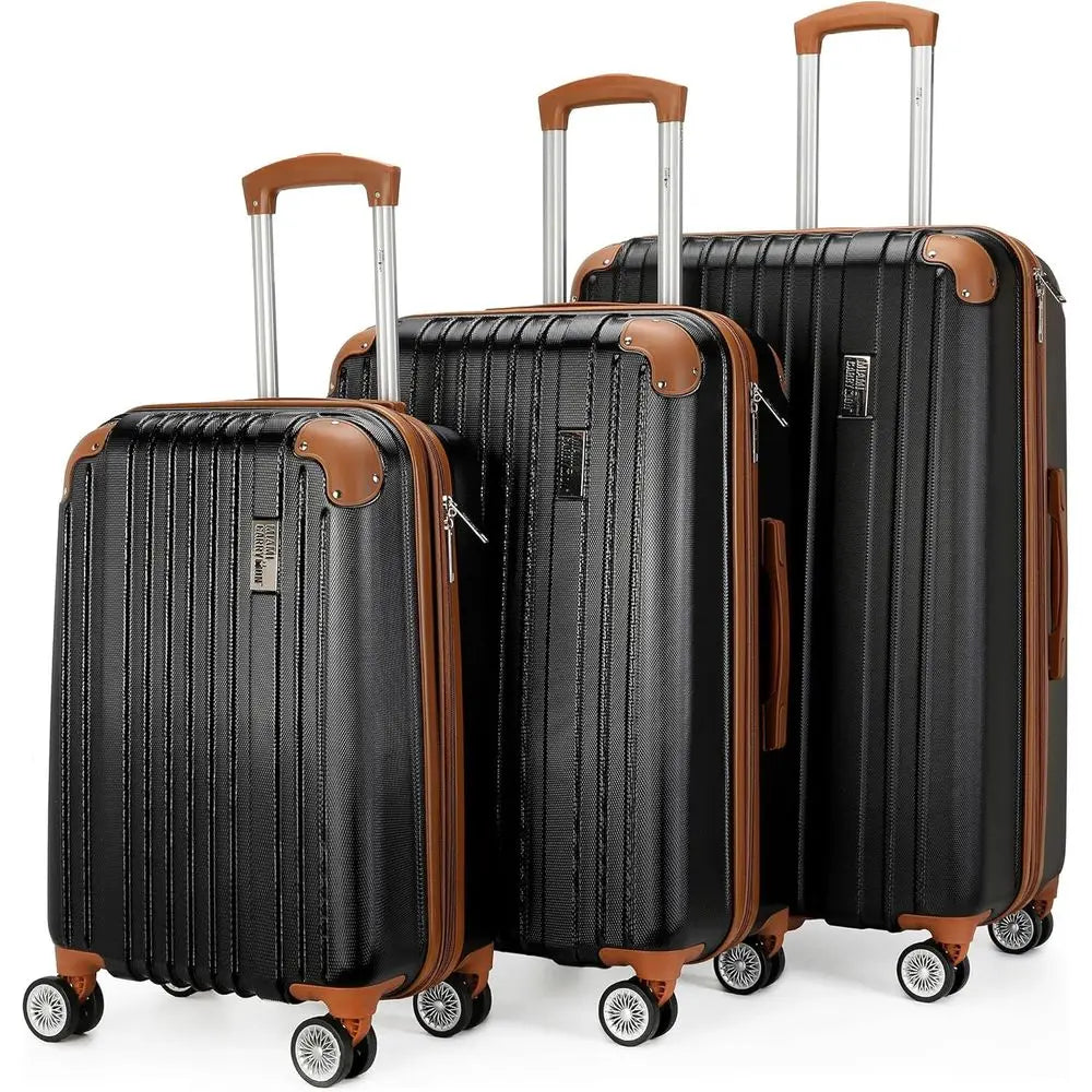 Collins 3-Piece Expandable Luggage Set, Lightweight Polyte-ABS Material, Double Spinner Wheels, Retro Black