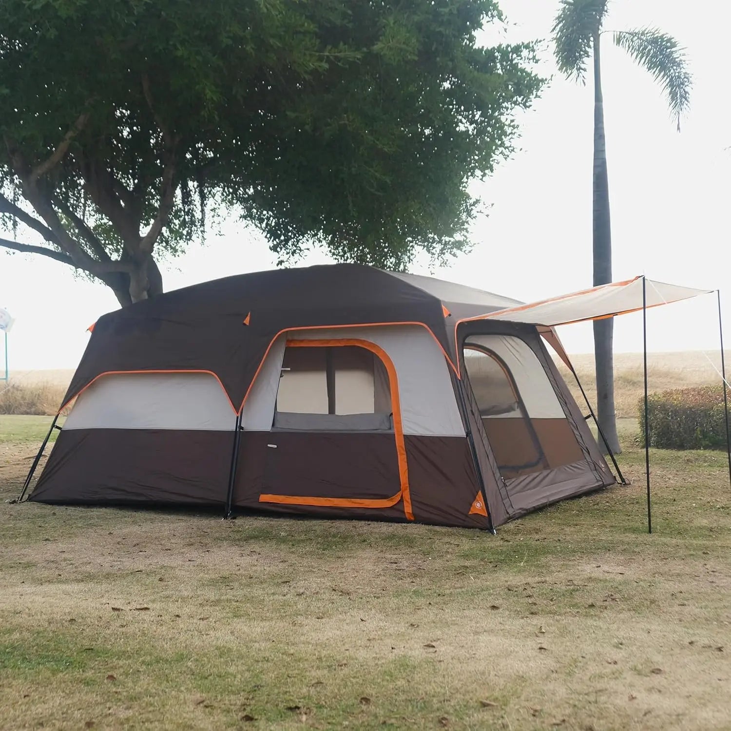 Outdoor Gathering, Waterproof Double Layer Fabric, No Specific Color, Extra Large Family Cabin Tent with 3 Doors and Windows