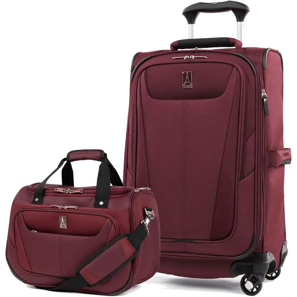 Expandable 2-Piece Carry-On Luggage Set with 4 Spinner Wheels and Underseat Tote, Lightweight Suitcase for Men & Women, Burgundy