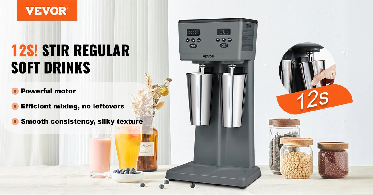 VEVOR Milk shake 375W x 2 Maker Electric Milkshake Machine Commercial Double Heads Drink Mixer Blender