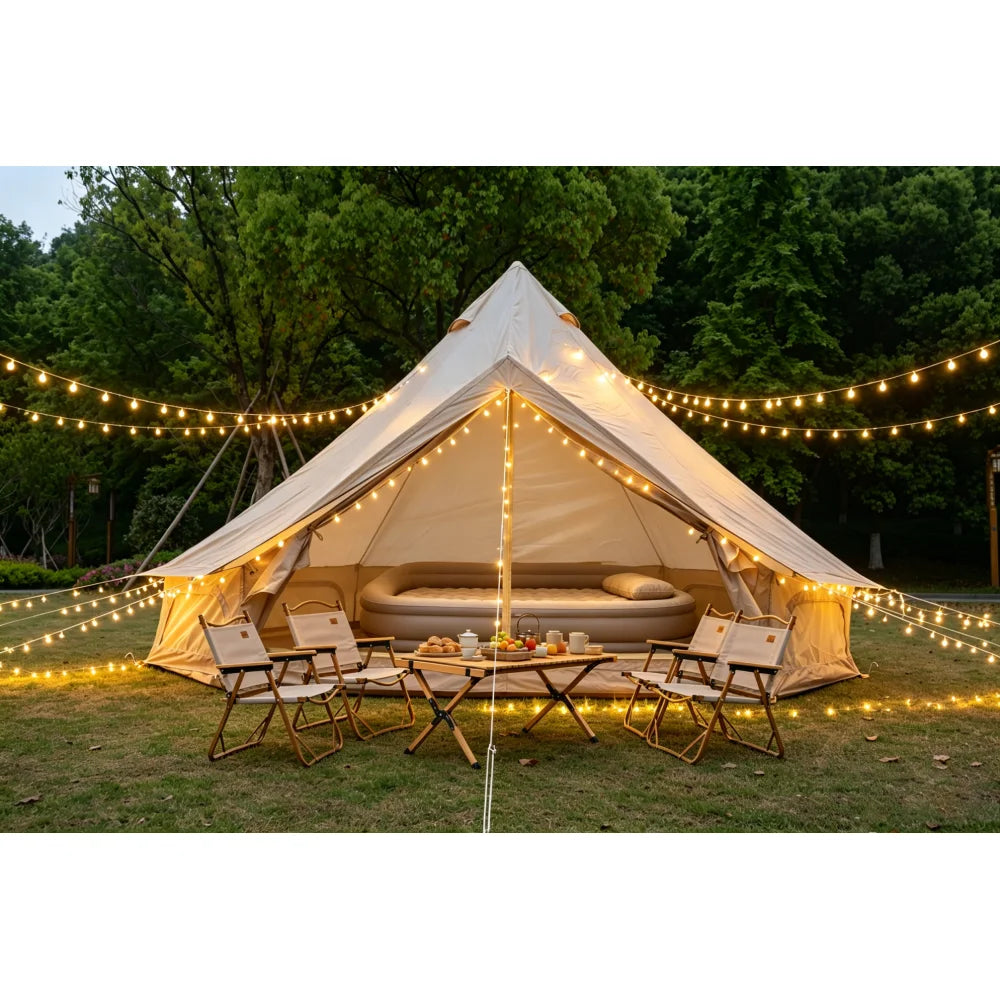Oxford Bell Tent for Family Camping - Spacious 9.8ft Yurt with Stove Jack, Large Glamping Tents for 3-4 People, 4 Season Oxford Hot Tent Shelter  Beige