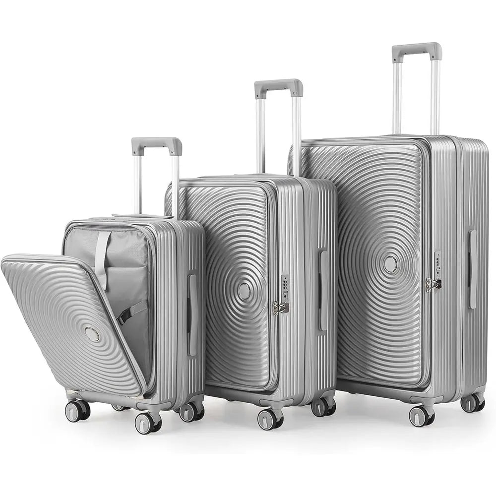 3-Piece Expandable Suitcase Set with TSA Lock, Double Wheels, Hardshell Luggage, PC Material, 20/24/28, Silver