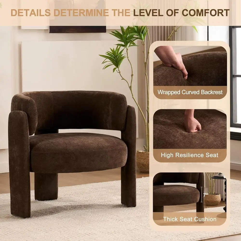 ern Accent Barrel Chair,Century Single Armchair with Curved Backrest Upholstered Side Reading Chair with 3 Legs Comy r or Bedroo