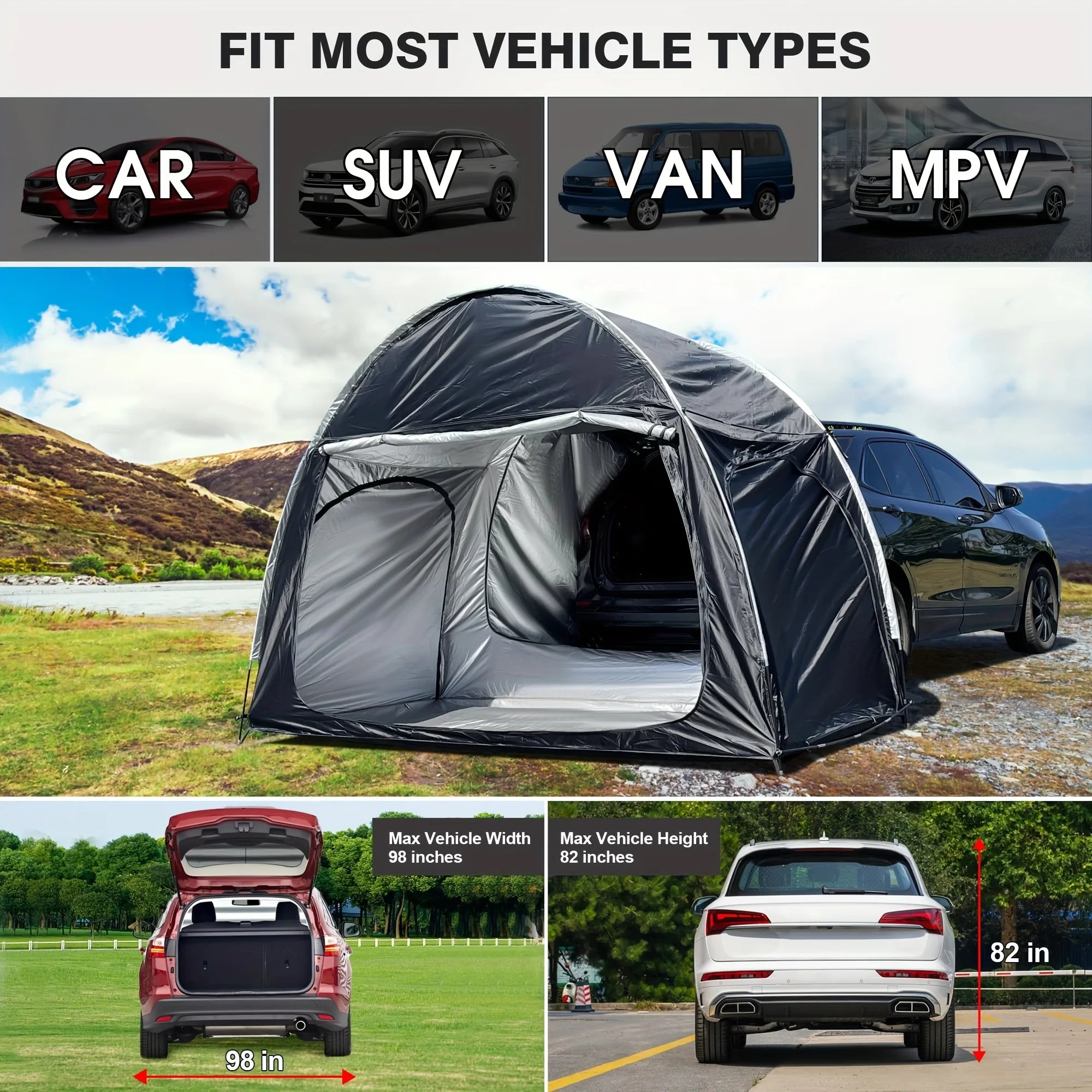 SUV Rear Tent Large Camping Tent Beach Tent Sturdy and Durable 210D Oxford Cloth Tent UV Blocking Tent Waterproof Tent 118in*59in*78.8in