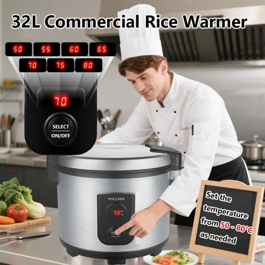 32.1QT Commercial Rice Warmer Not Rice Cooker Portable Big Food Rice Warmer 122-178 Adjustable Temperature 160W Non-stick Inner