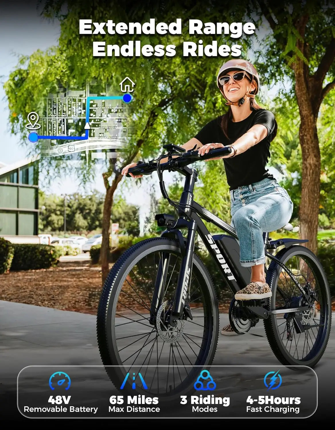 Electric Bike for Adults, 1500W Peak Mountain Ebike with 25 MPH, 65 Miles Range, 1-7 Speeds, 48V 10Ah Removable Battery 26" Ebik