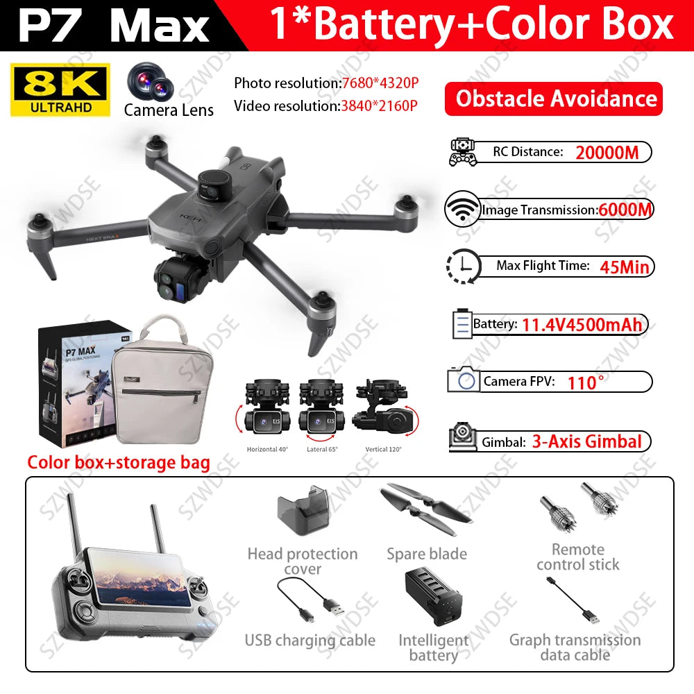 P7 MAX Professional Drone 3-axis Gimbal Digital Image Transmission Obstacle Avoidance Built-in Air Drop Device Screen Controll