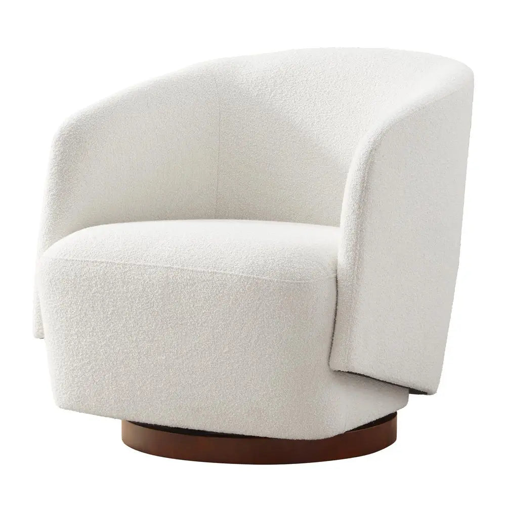 Boucle Swivel Accent Chair, No Assembly Upholstered Armchair with Rubberwood Base, 360 Rotating Barrel Chair for Living Room, B