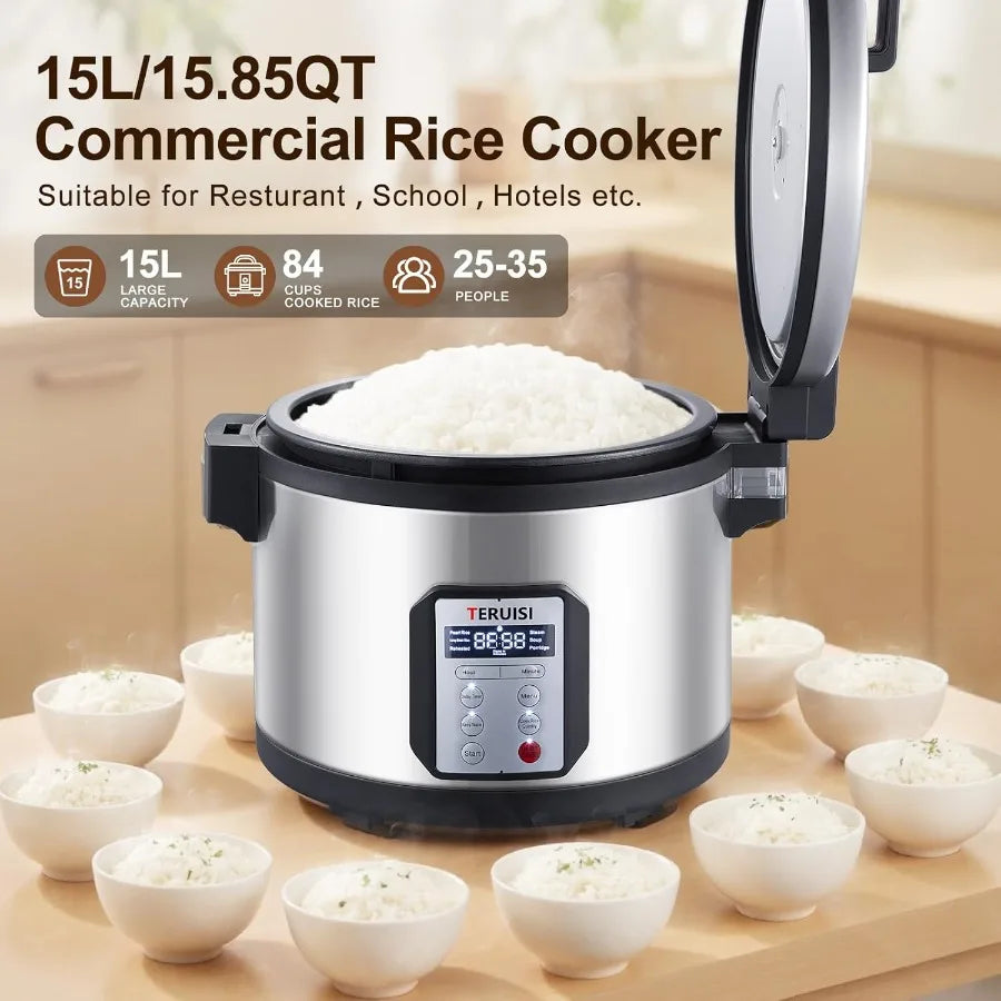 Commercial Rice Cooker 15L/15.85QT Large Capacity Rice Cooker Warmer for 25-35 People Holds Up to 84 Cups of Cooked Rice 1550W