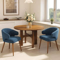 Upholstered Wingback Dining Chairs Set of 2, Navy Blue Linen Accent Chairs with Solid Wood Legs