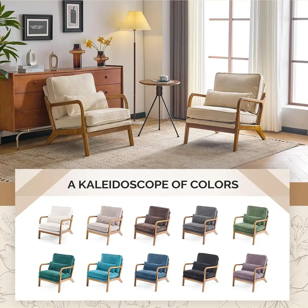 2-Piece Century Style Accent Chair Set with Cushion and Lumbar Pillow, Ideal for Living Room, Reading Nook, or Bedroom in Cream