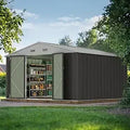 10 x 10 FT Outdoor Storage Shed, Large Metal Garden Shed & Tool Sheds for Backyard Garden Patio Lawn (Grey)