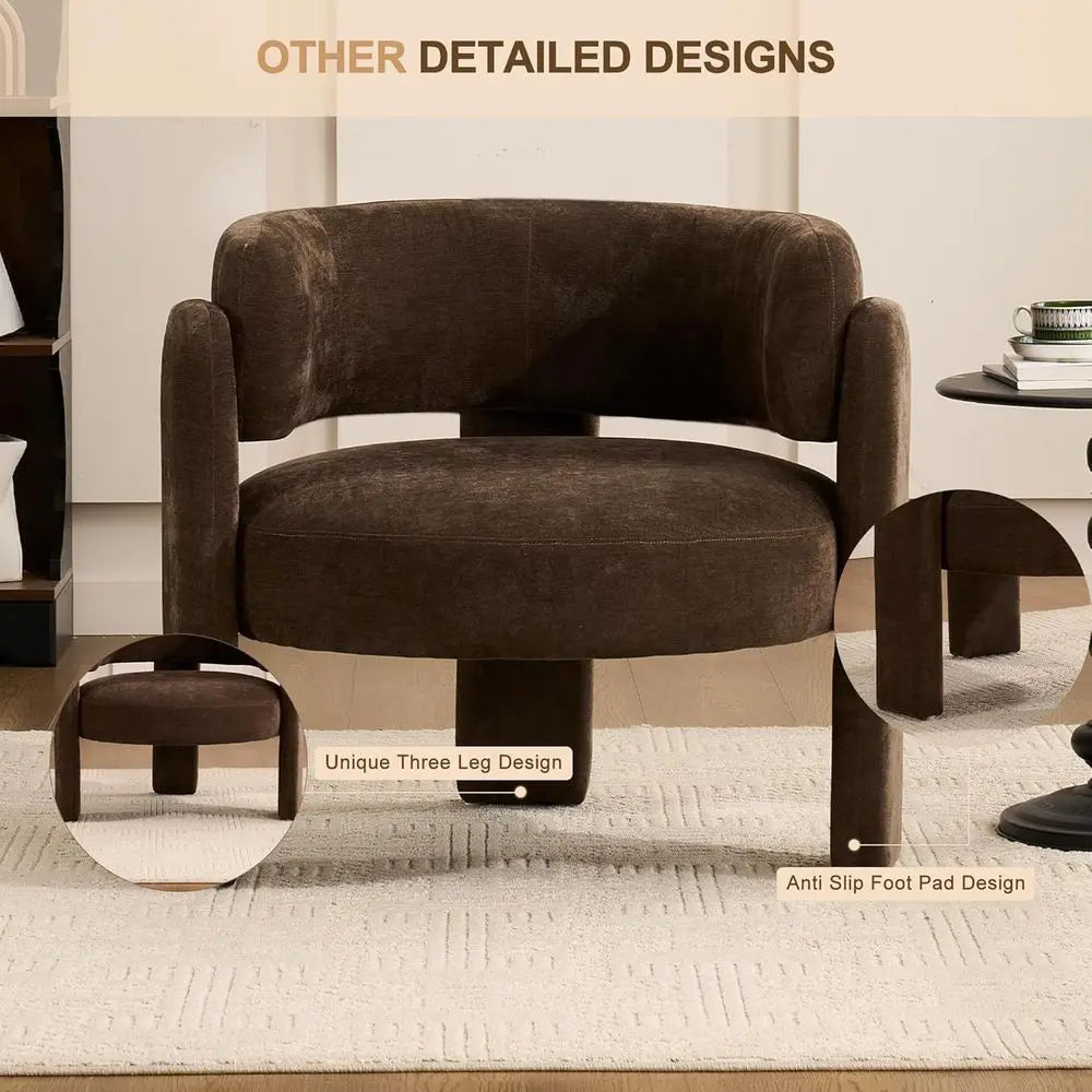 ern Accent Barrel Chair,Century Single Armchair with Curved Backrest Upholstered Side Reading Chair with 3 Legs Comy r or Bedroo