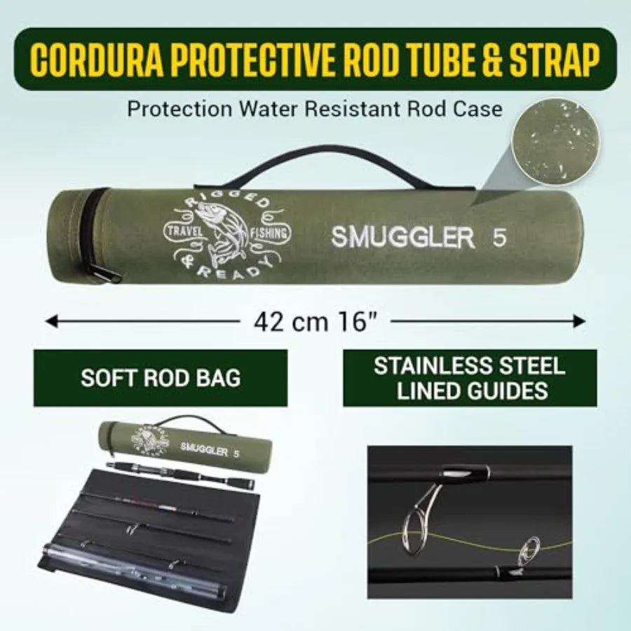 Rigged and Ready Smuggler Series™ Travel Fishing Rods. Super Compact, 1 Spinning Rod and Reel Combo, 4 Spin, 1 Casting Rod + Ca