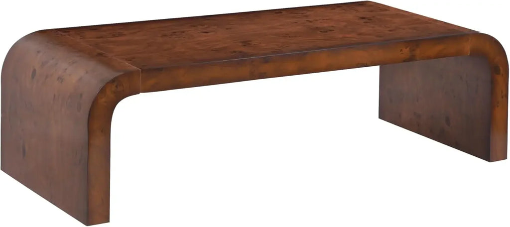 Burl Veneer Walnut Wood Coffee Table Mdf Center Table For Living Room With Curved Edges