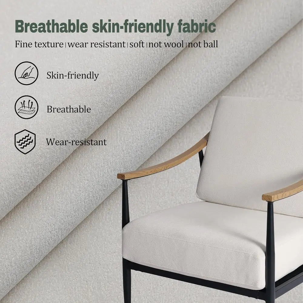 Pair of Modern Upholstered Accent Chairs for Living Room or Bedroom, Cream White