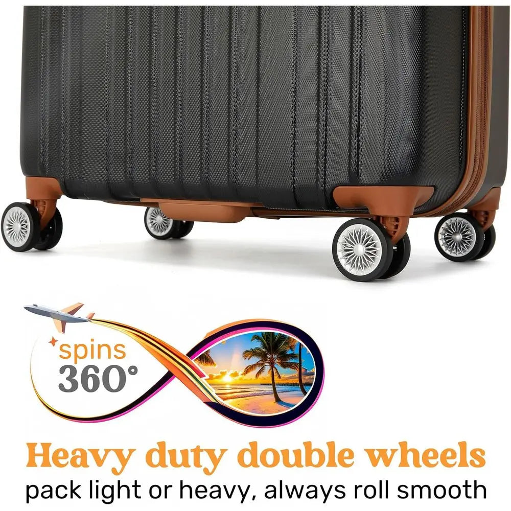 Collins 3-Piece Expandable Luggage Set, Lightweight Polyte-ABS Material, Double Spinner Wheels, Retro Black