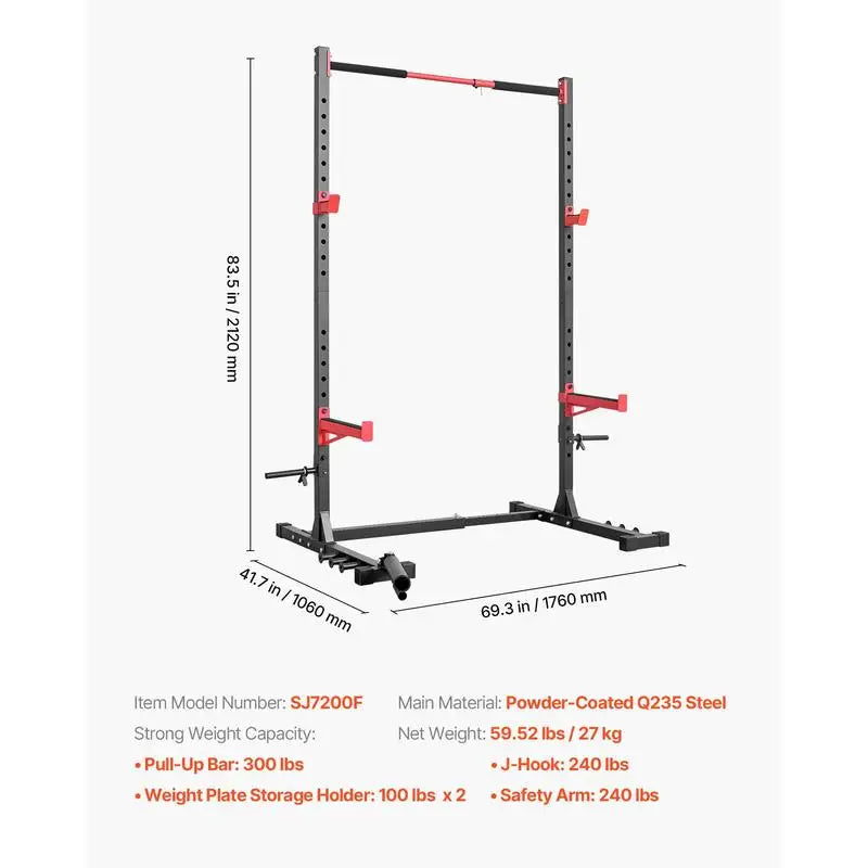 Power Cage Rack, Multifunctional Squat Rack for Home Gym, Width-Adjustable Workout Strength Training Equipment with 6 Band Pegs, Landmine Attachment & Safety Bars for Bench Press Squats Pull-Up