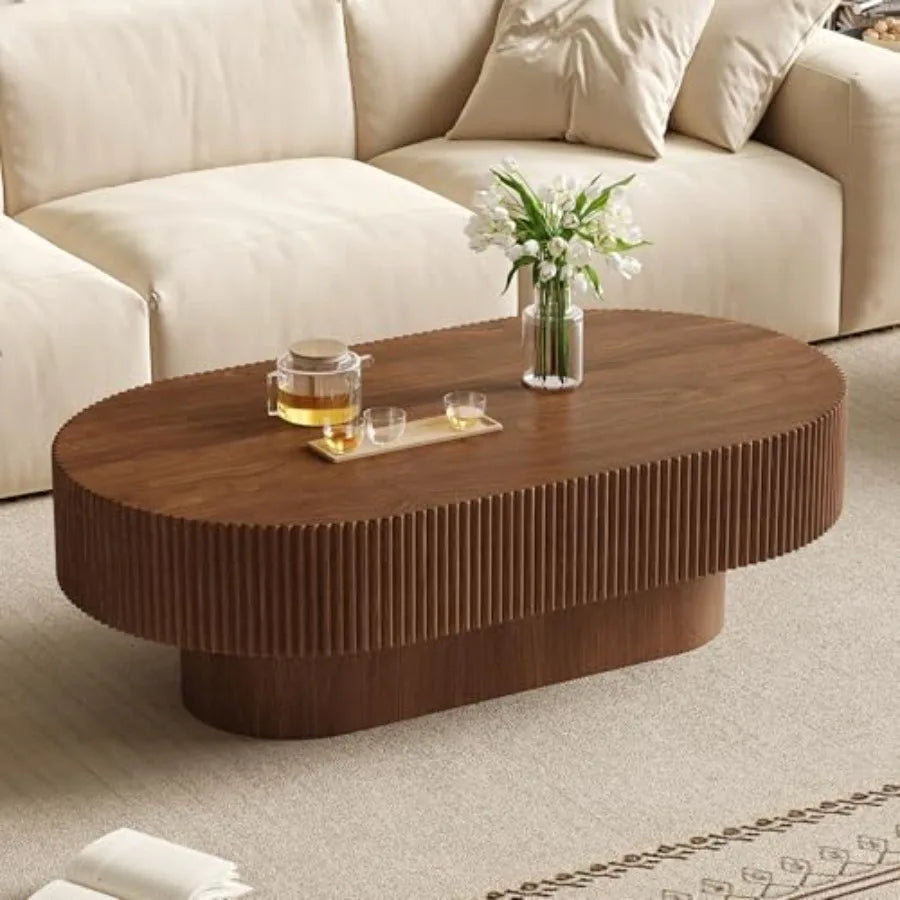 Modern 31.5W Round Coffee Table with Sturdy Base, Wood Sofa Center Tables for Living Room, Reception Room, Easy Assemble