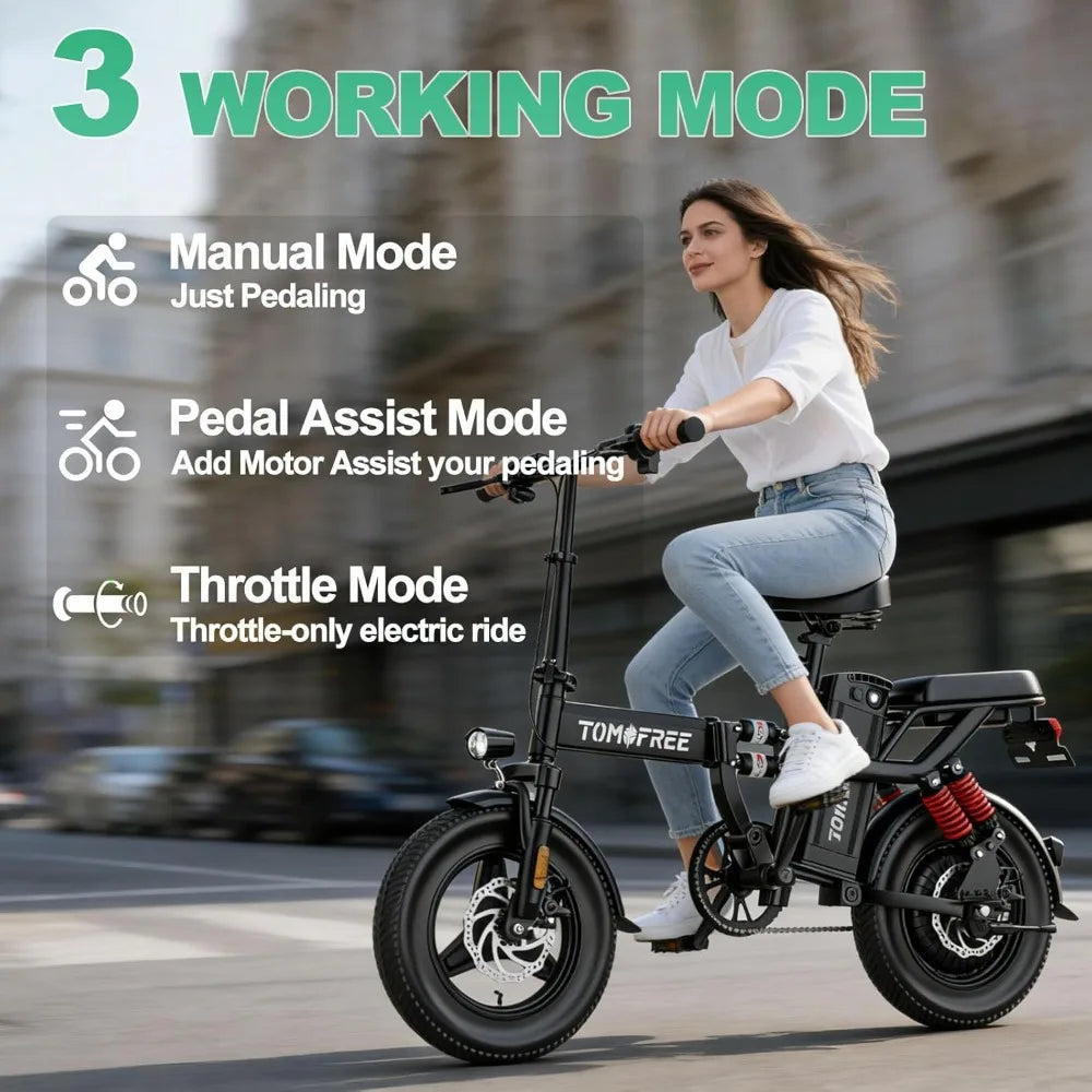 Tomofree Folding Electric Bike for Adults 20-24MPH Peak 750W EBike, 48V 20AH Removable Battery for Electric, Customized