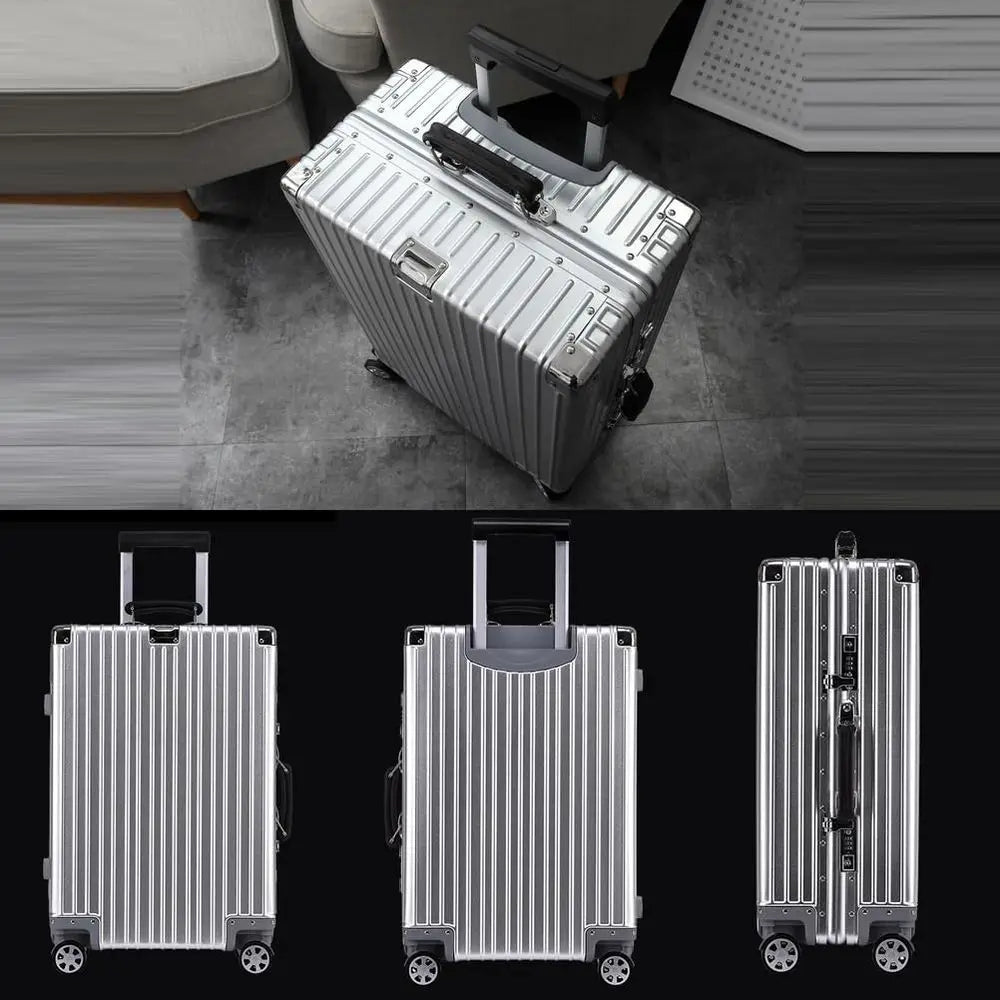 Large Silver Aluminum Cabin Luggage with Spinner Wheels and TSA Lock, 42.9 inches
