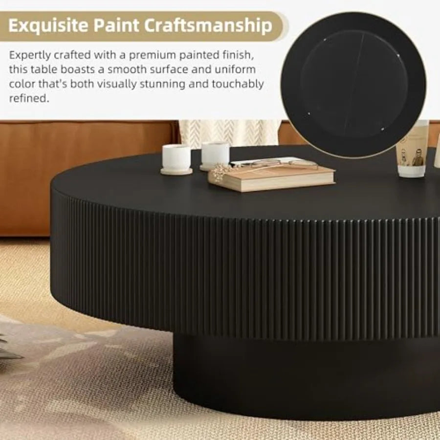 Modern 31.5W Round Coffee Table with Sturdy Base, Wood Sofa Center Tables for Living Room, Reception Room, Easy Assemble