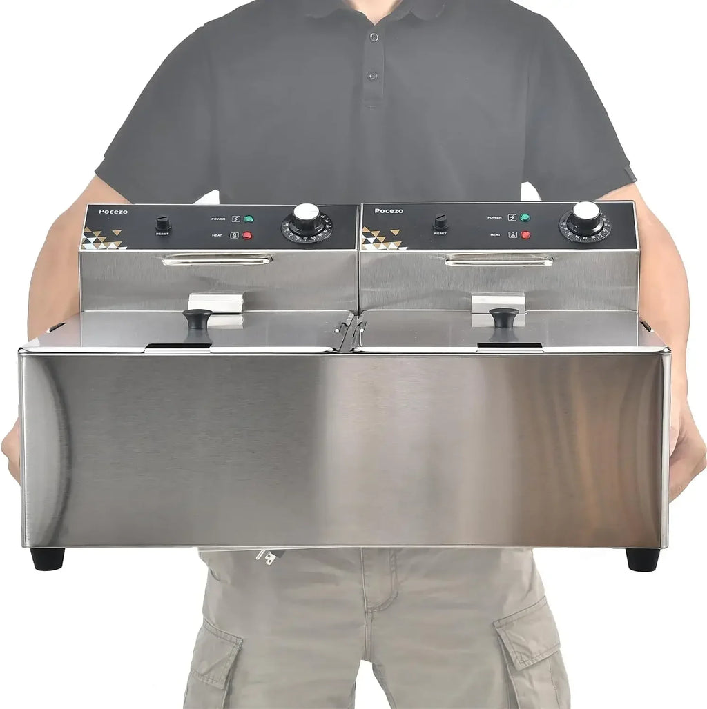 Commercial Deep Fryer with Basket, 3400w 19.7Qt Oil Tank/ 8.9Qt Basket x 2, 0.6mm Thickened Stainless Steel Countertop Electric