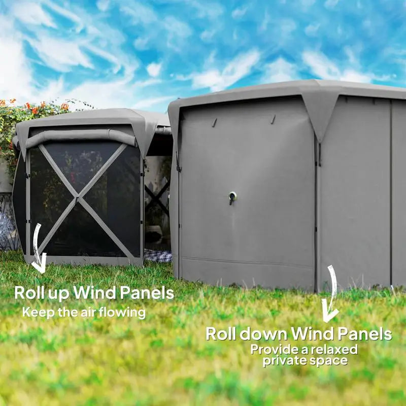 11 x 11ft Pop Up Gazebo Screen Tent with Removable Roof Cover, Roll-up Wind Panels for Camping, Backyard, Dark Gray
