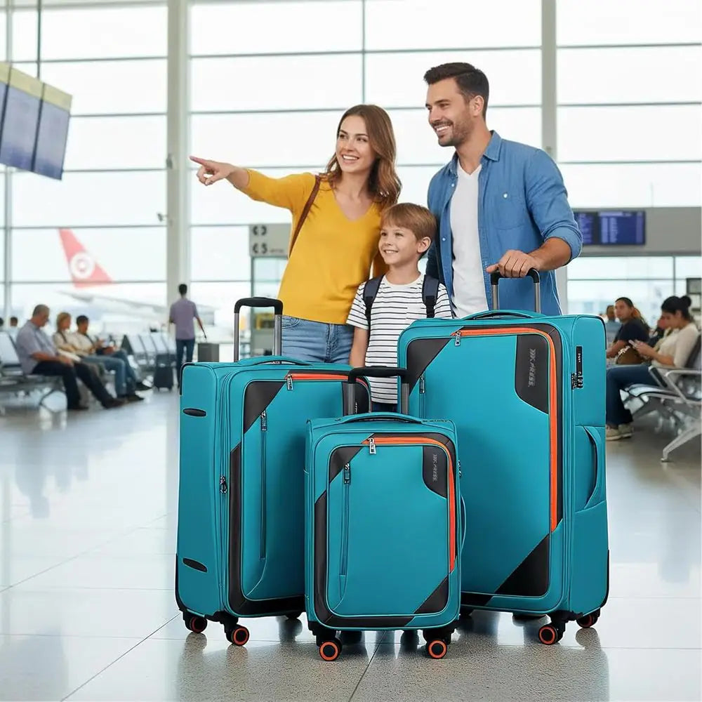 Expandable 3-Piece Luggage Set with Spinner Wheels, TSA Lock, Sky Blue (22/28/32)