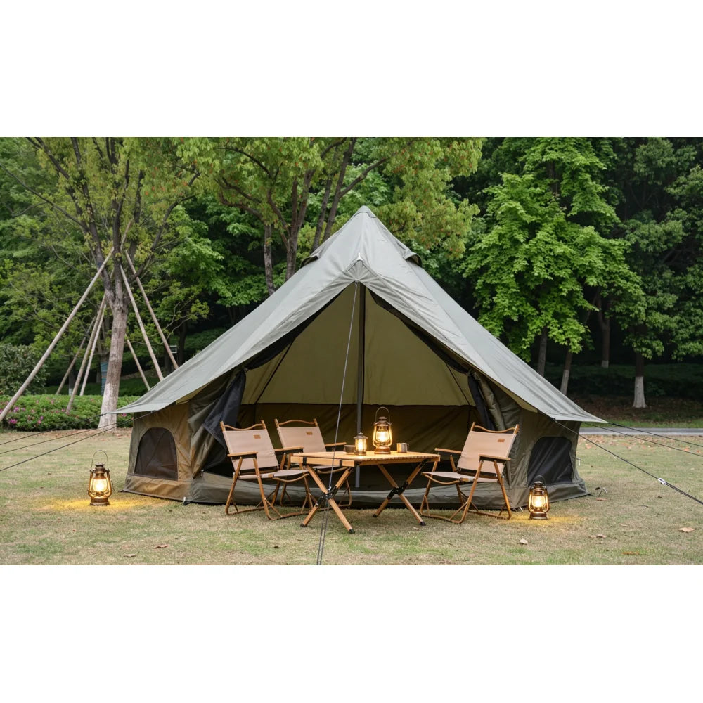 Oxford Bell Tent for Family Camping - Spacious 13.1ft Yurt with Stove Jack, Large Glamping Tents for 4-8 People, 4 Season Oxford Hot Tent Shelter Green