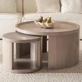 Round Nesting Coffee Table Set of 2, Brown Coffee Table, 31.5" Large & 18" Small Low Tables with Wood Top, Center, Customized