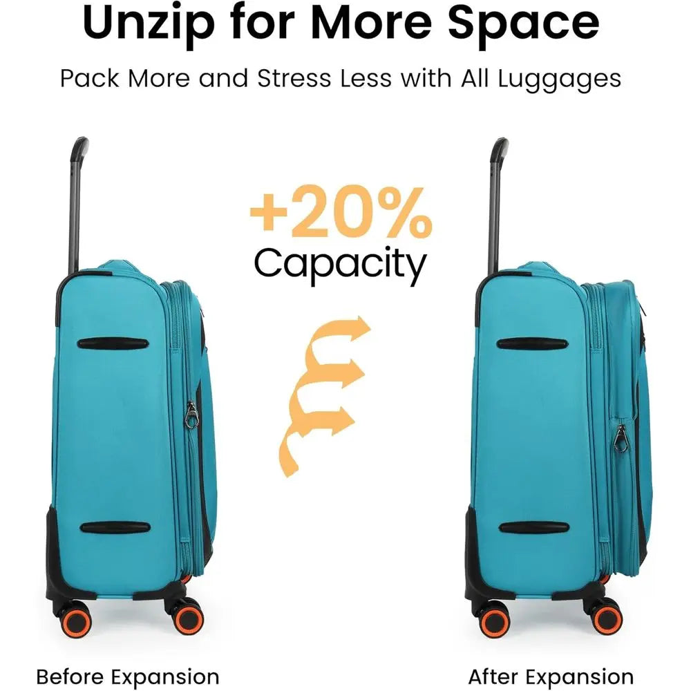 Expandable 3-Piece Luggage Set with Spinner Wheels, TSA Lock, Sky Blue (22/28/32)