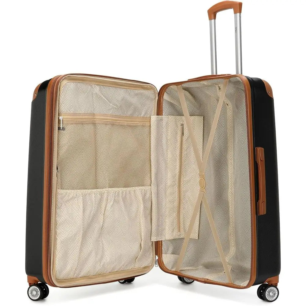 Collins 3-Piece Expandable Luggage Set, Lightweight Polyte-ABS Material, Double Spinner Wheels, Retro Black