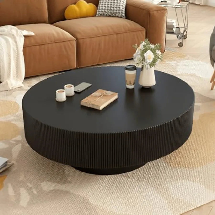 Modern 31.5W Round Coffee Table with Sturdy Base, Wood Sofa Center Tables for Living Room, Reception Room, Easy Assemble