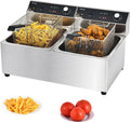Commercial Deep Fryer with Basket, 3400w 19.7Qt Oil Tank/ 8.9Qt Basket x 2, 0.6mm Thickened Stainless Steel Countertop Electric