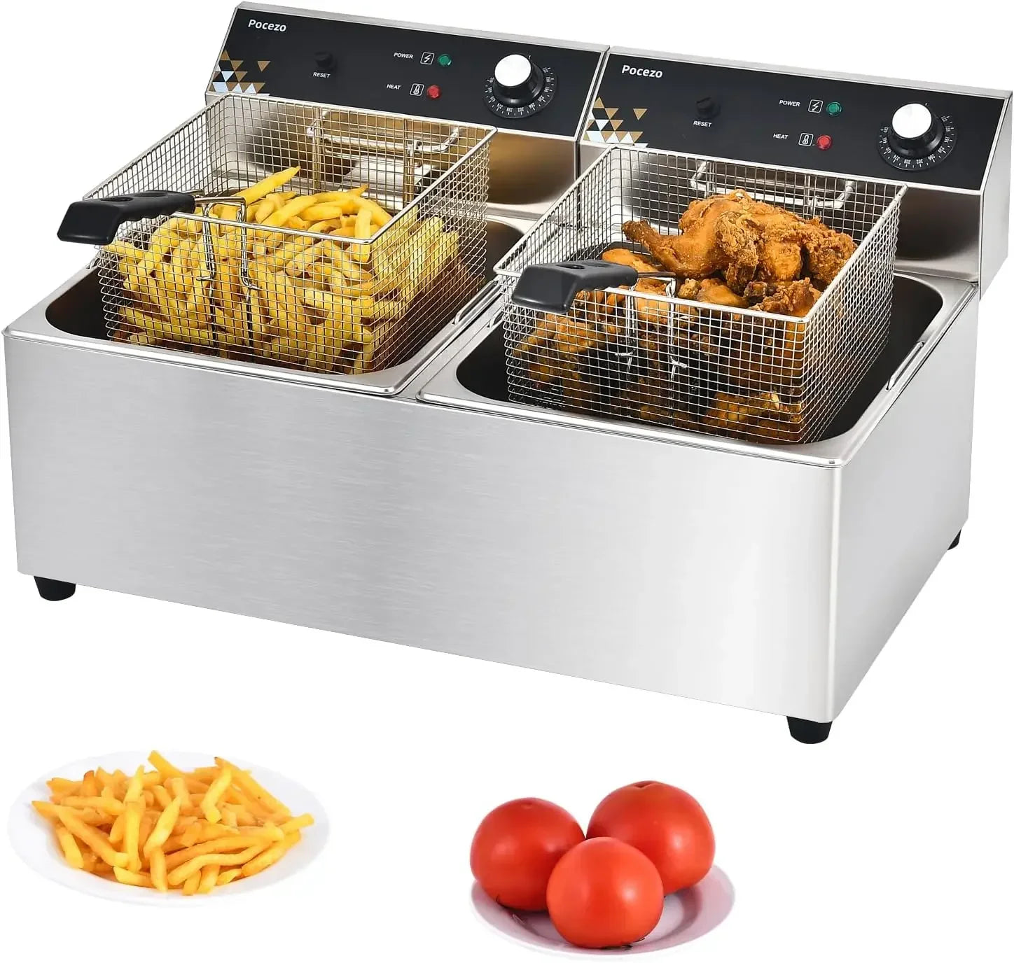 Commercial Deep Fryer with Basket, 3400w 19.7Qt Oil Tank/ 8.9Qt Basket x 2, 0.6mm Thickened Stainless Steel Countertop Electric