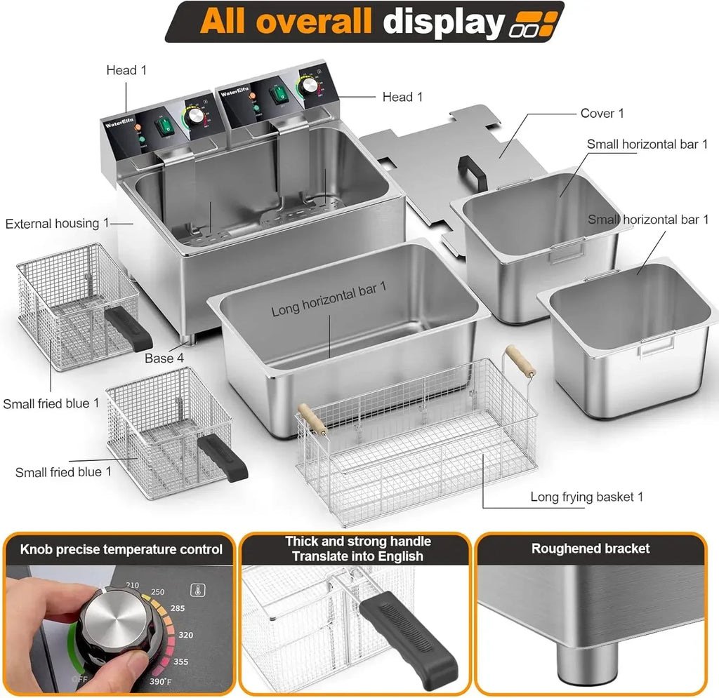 electric turkey fryer Commercial deep fryer with basket 3600W27.4QT with timer26L deepen deep fryer Variable twin cylinder