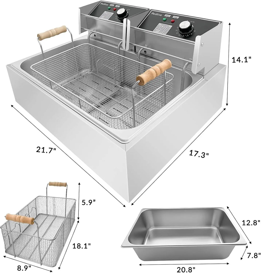 Electric Deep Fryer 22.6L/24QT Stainless Steel Large Capacity Commercial Fryer with Basket, 3400W 110V Countertop Deep Fryer
