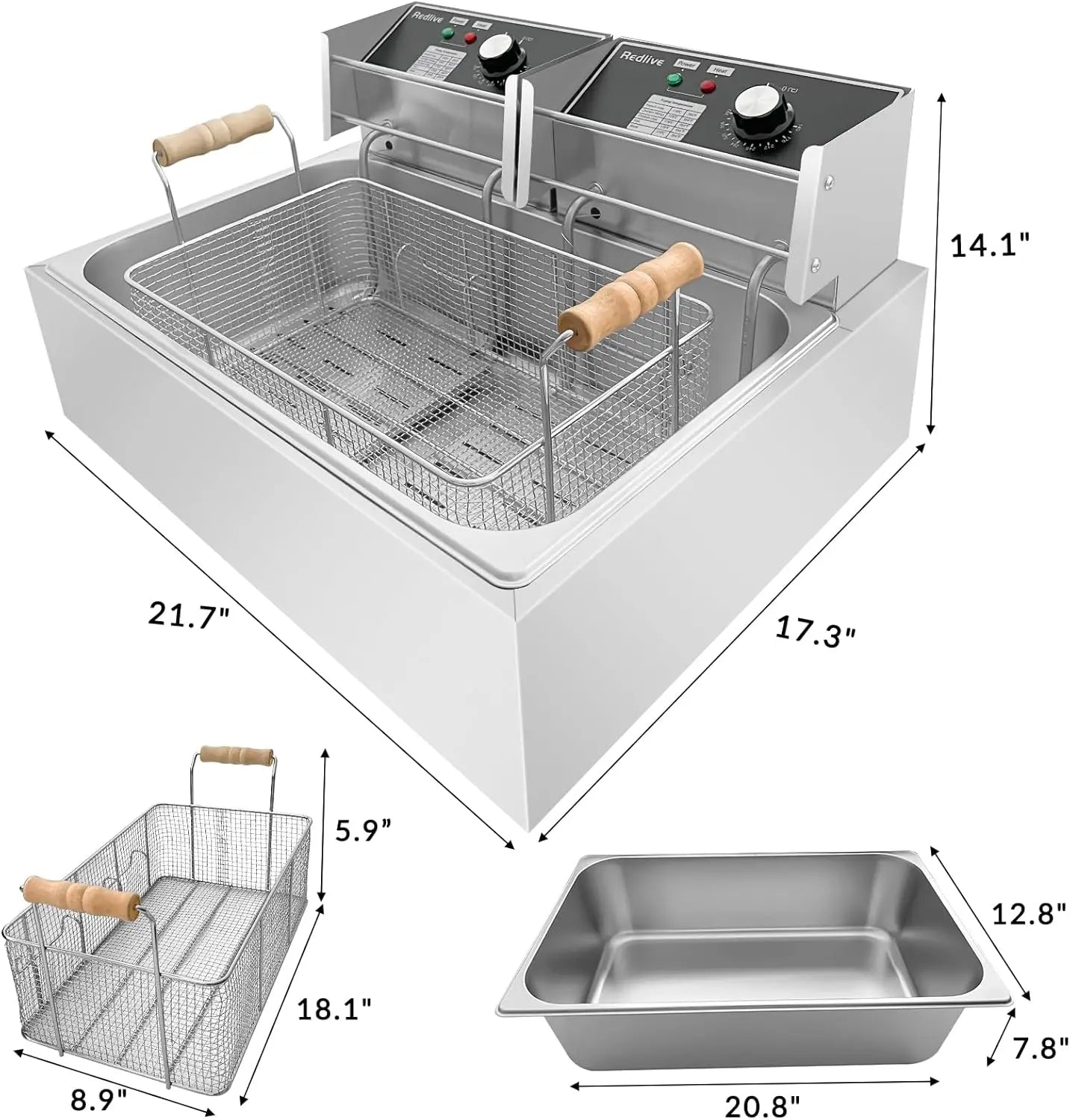Electric Deep Fryer 22.6L/24QT Stainless Steel Large Capacity Commercial Fryer with Basket, 3400W 110V Countertop Deep Fryer