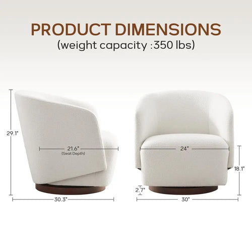 Boucle Swivel Accent Chair, No Assembly Upholstered Armchair with Rubberwood Base, 360 Rotating Barrel Chair for Living Room, B