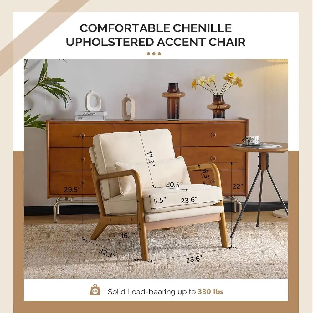 2-Piece Century Style Accent Chair Set with Cushion and Lumbar Pillow, Ideal for Living Room, Reading Nook, or Bedroom in Cream
