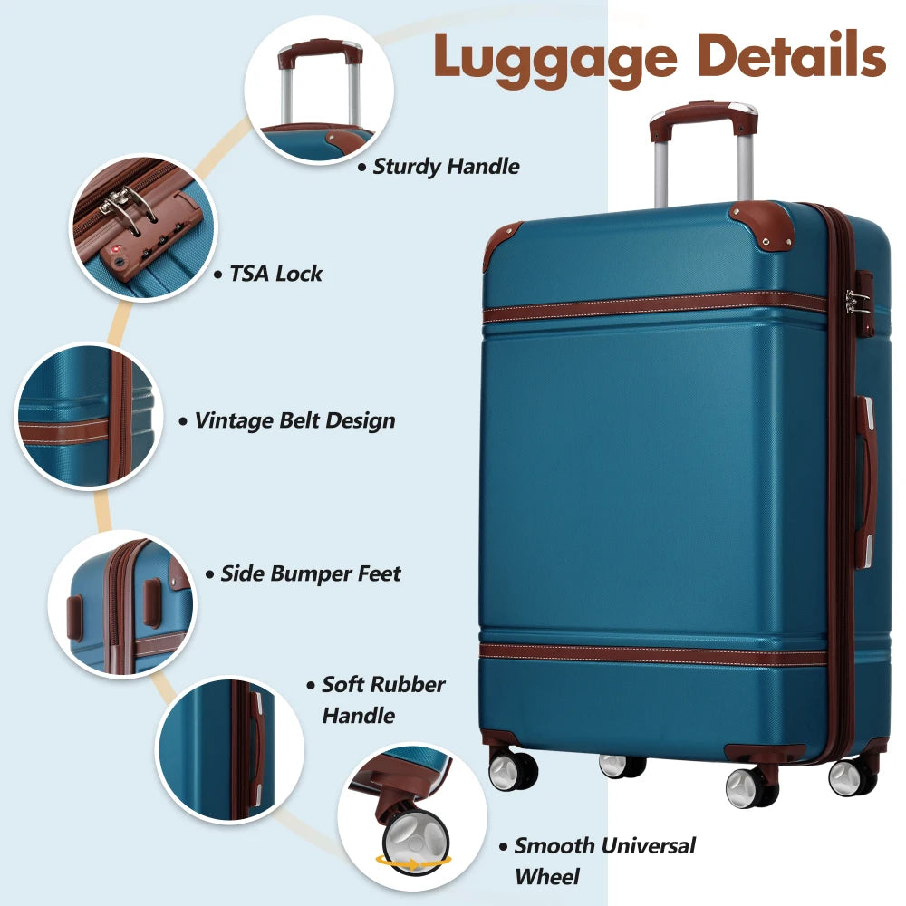 24"Hardshell Luggage Sets with Bags Lightweight Suitcase Double Spinner Wheels with TSA Lock ,Single Vintage Luggage ,Suitcase